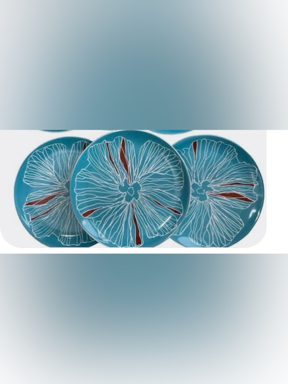 IKEA Turquoise Floral Ceramic Dinner Small 8 1/4 In Salad Plates Rust Accents